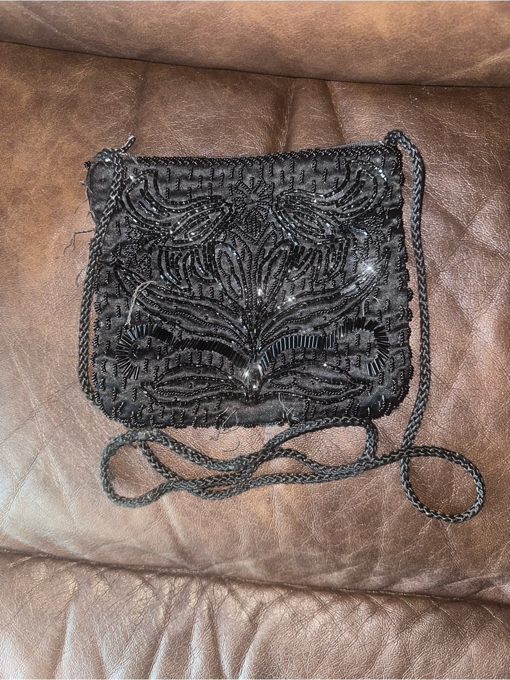 Vintage black beaded floral purse